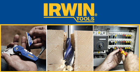 This is an image showing the Irwin Tools Logo with three images below