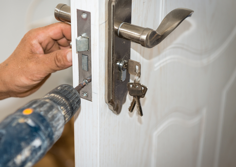 Image showing a joiner fitting a mortice lock