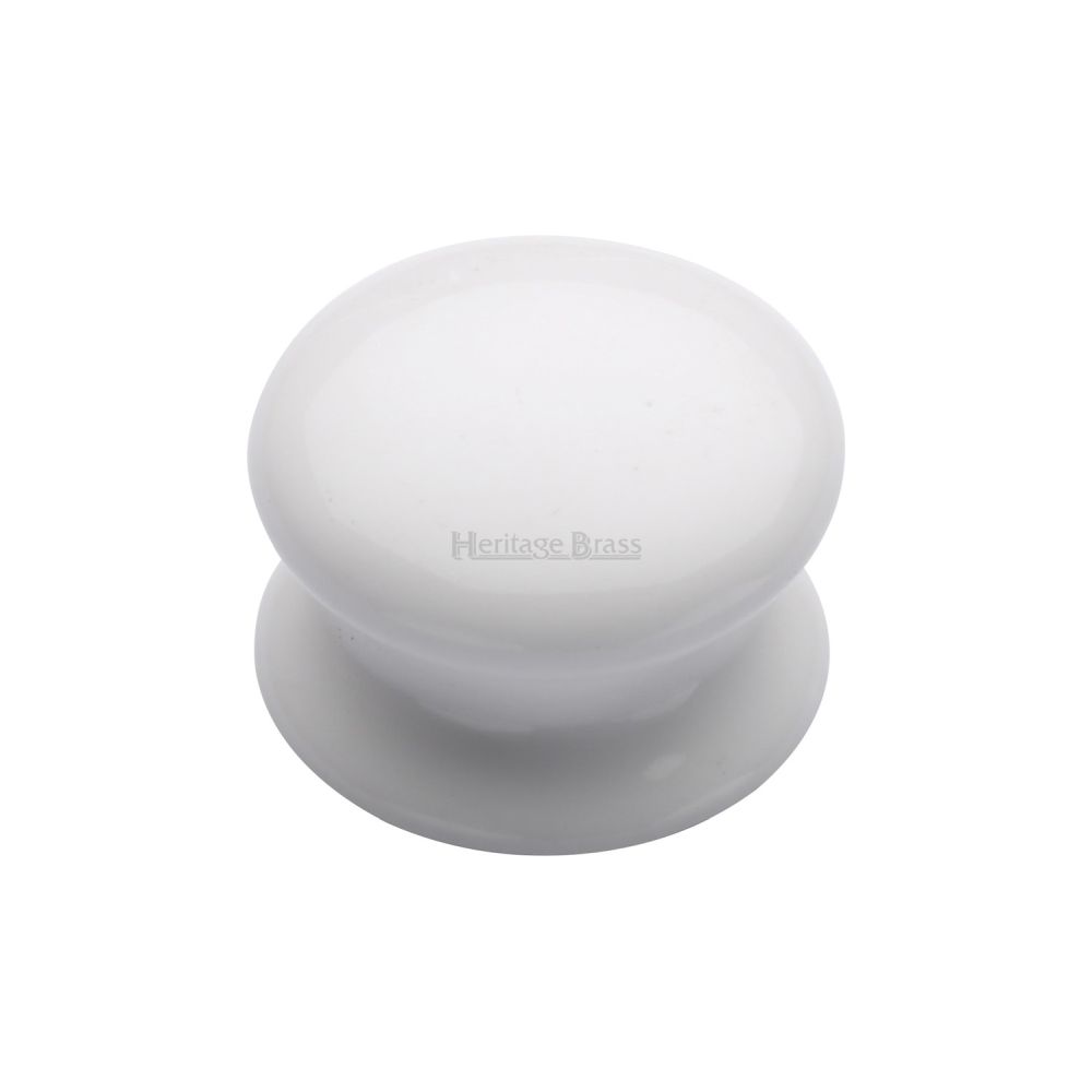 This is an image of a Heritage Brass - Cabinet Knob Plain White 38mm with Porcelain base, 5038 that is available to order from T.H Wiggans Ironmongery in Kendal.