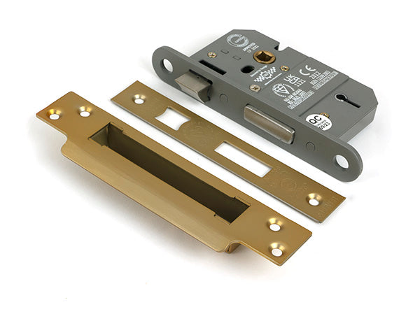 This is an image of From The Anvil - Satin Brass 2½" 5 Lever BS Sash Lock KA available to order from T.H. Wiggans Ironmongery in Kendal.
