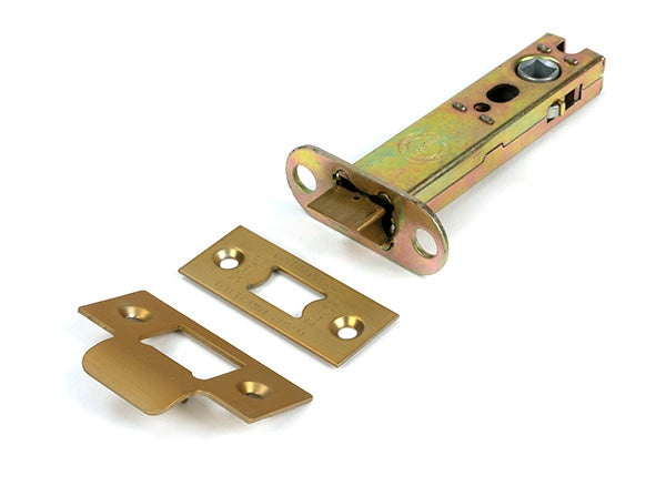 This is an image of From The Anvil - Satin Brass 4" Heavy Duty Latch available to order from T.H. Wiggans Ironmongery in Kendal.