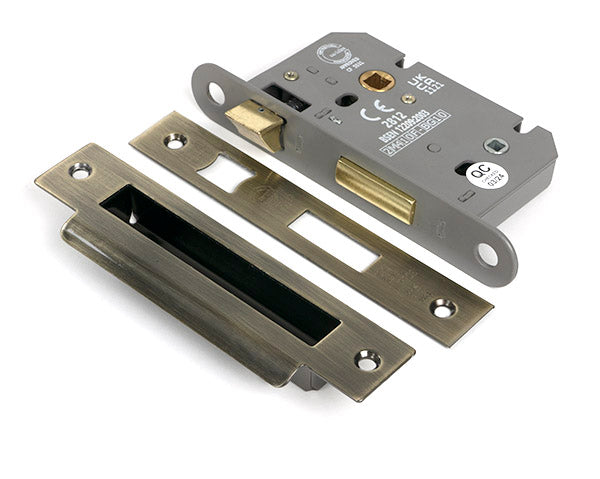 This is an image of From The Anvil - Aged Brass 2½" Heavy Duty Bathroom Mortice Lock available to order from T.H. Wiggans Ironmongery in Kendal.