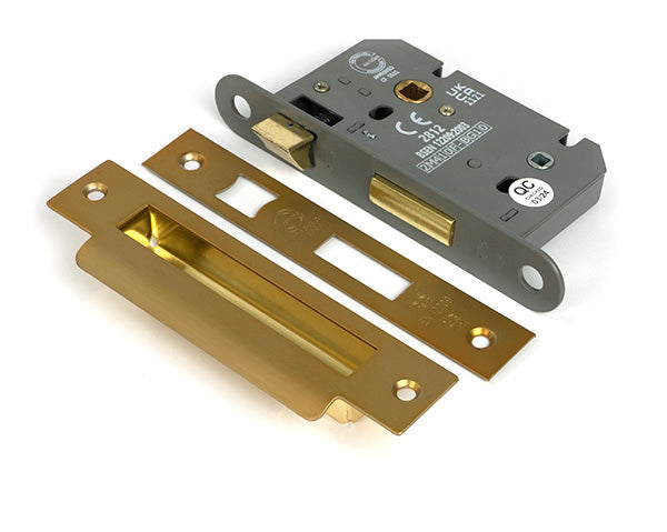 This is an image of From The Anvil - Satin Brass 2½" Heavy Duty Bathroom Mortice Lock available to order from T.H. Wiggans Ironmongery in Kendal.
