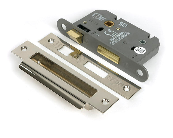 This is an image of From The Anvil - Polished Nickel 2½" Heavy Duty Bathroom Mortice Lock available to order from T.H. Wiggans Ironmongery in Kendal.