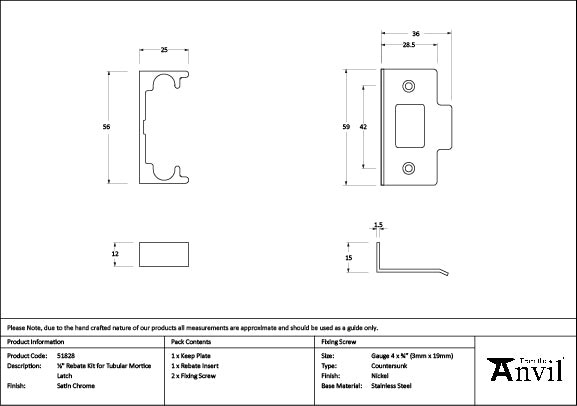 From The Anvil - Satin Chrome ½" Rebate Kit for Tubular Mortice Latch