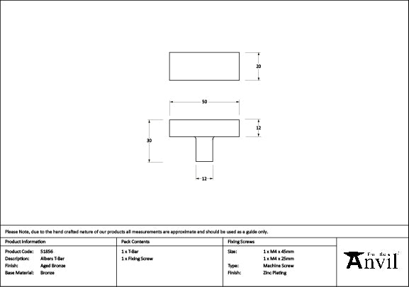 From The Anvil - Aged Bronze Albers T-Bar
