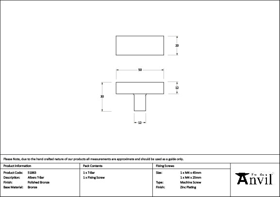 From The Anvil - Polished Bronze Albers T-Bar