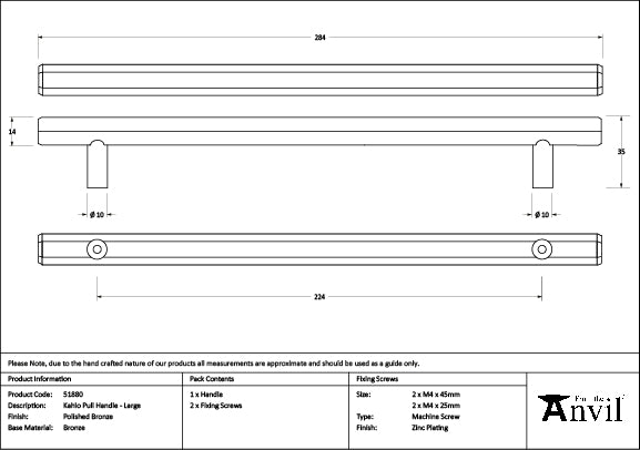 From The Anvil - Polished Bronze Kahlo Pull Handle - Large