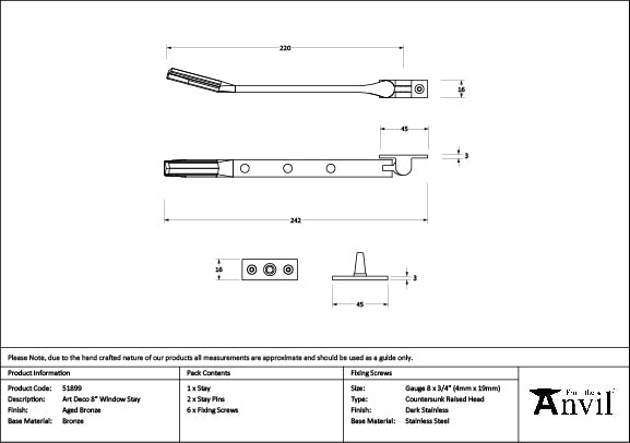 From The Anvil - Aged Bronze Art Deco 8" Stay
