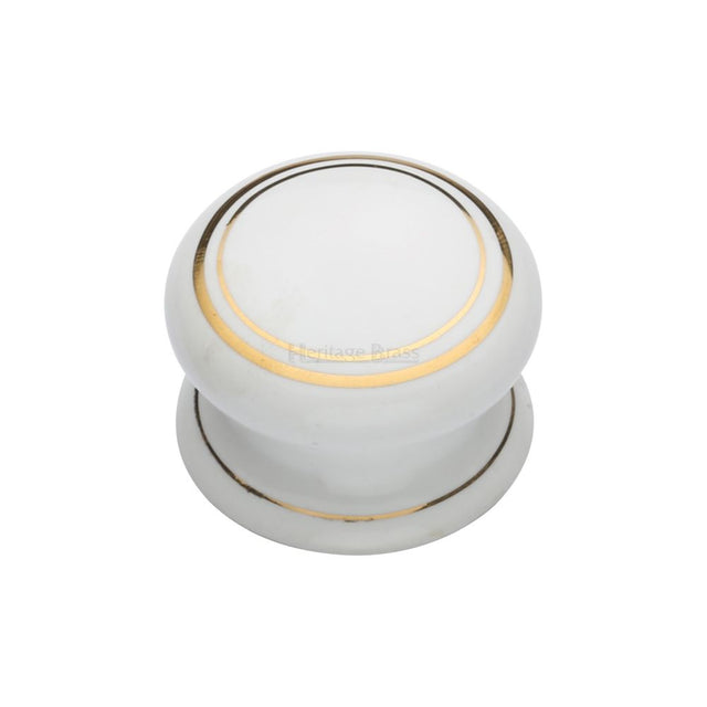 This is an image of a Heritage Brass - Cabinet Knob Gold Line 32mm with Porcelain base, 6032 that is available to order from T.H Wiggans Ironmongery in Kendal.