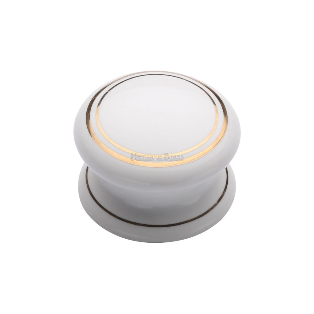 This is an image of a Heritage Brass - Cabinet Knob Gold Line 38mm with Porcelain base, 6038 that is available to order from T.H Wiggans Ironmongery in Kendal.