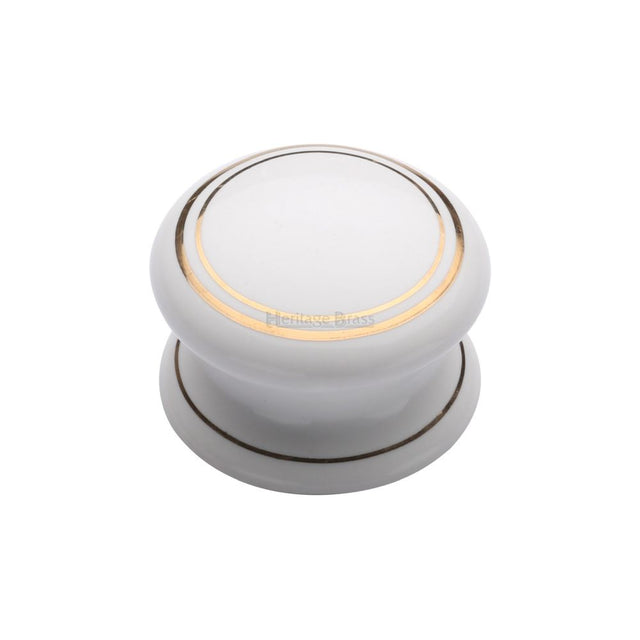 This is an image of a Heritage Brass - Cabinet Knob Gold Line 38mm with Porcelain base, 6038 that is available to order from T.H Wiggans Ironmongery in Kendal.