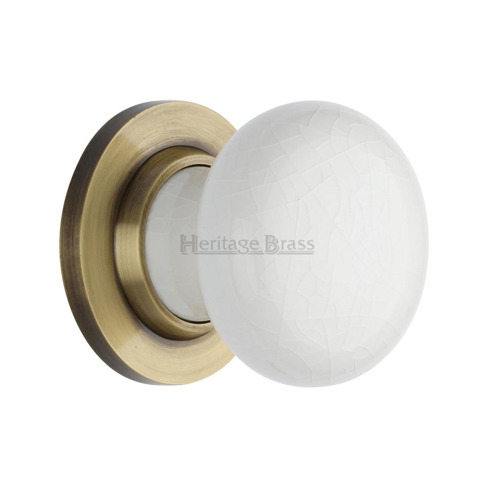 This is an image of a Heritage Brass - White Crackle Knob with Antique Brass base, 7010-at that is available to order from T.H Wiggans Ironmongery in Kendal.