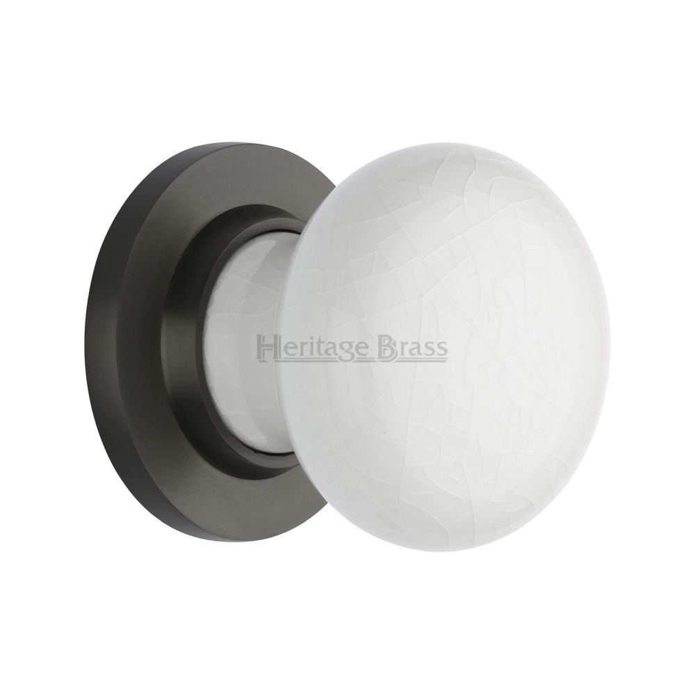 This is an image of a Heritage Brass - White Crackle Knob with Matt Bronze base, 7010-mb that is available to order from T.H Wiggans Ironmongery in Kendal.