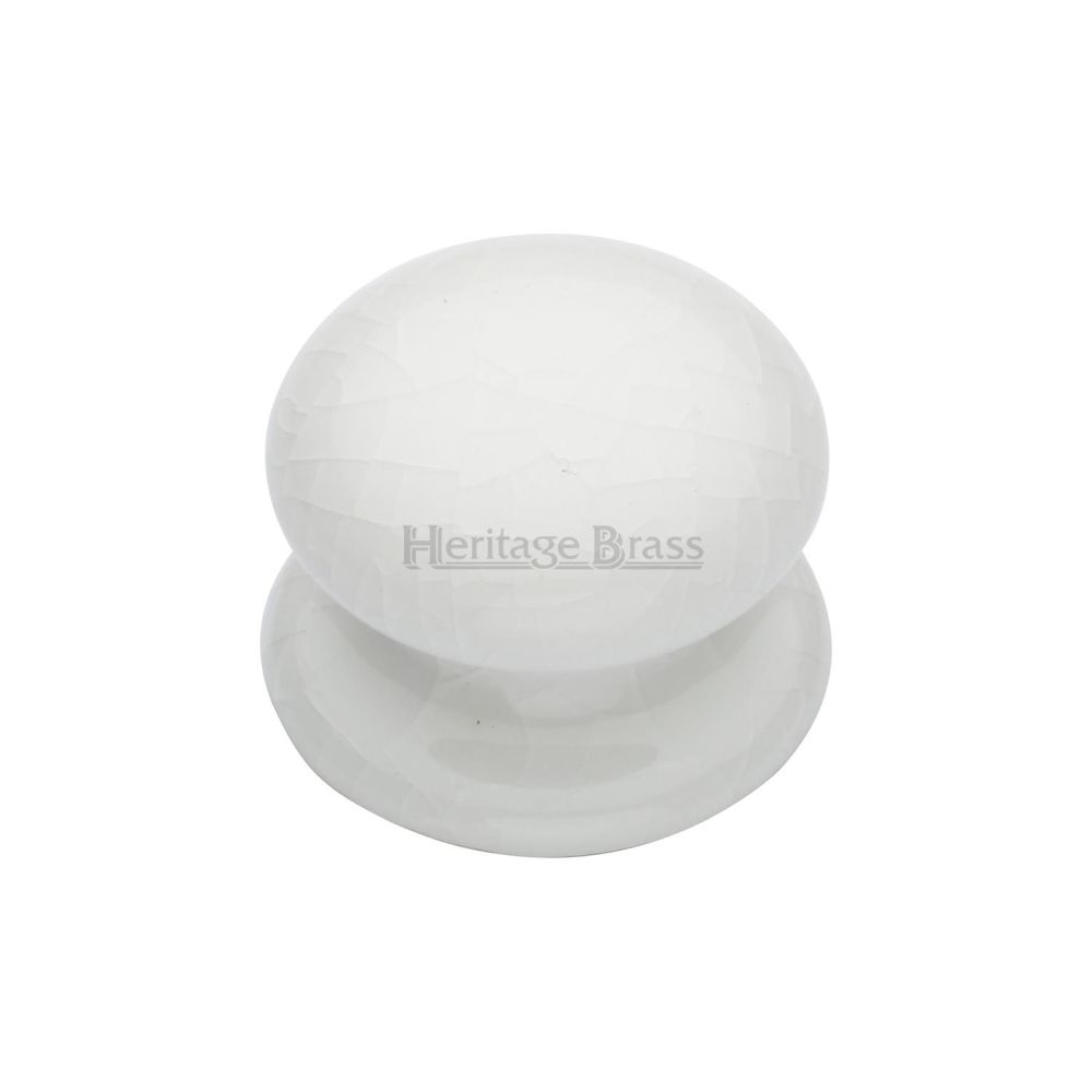 This is an image of a Heritage Brass - Cabinet Knob White Crackle 32mm with Porcelain base, 7032 that is available to order from T.H Wiggans Ironmongery in Kendal.