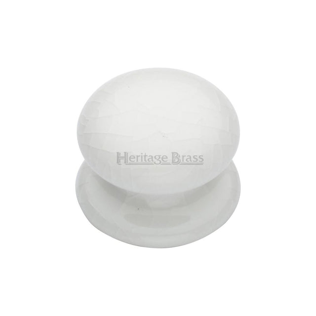 This is an image of a Heritage Brass - Cabinet Knob White Crackle 32mm with Porcelain base, 7032 that is available to order from T.H Wiggans Ironmongery in Kendal.