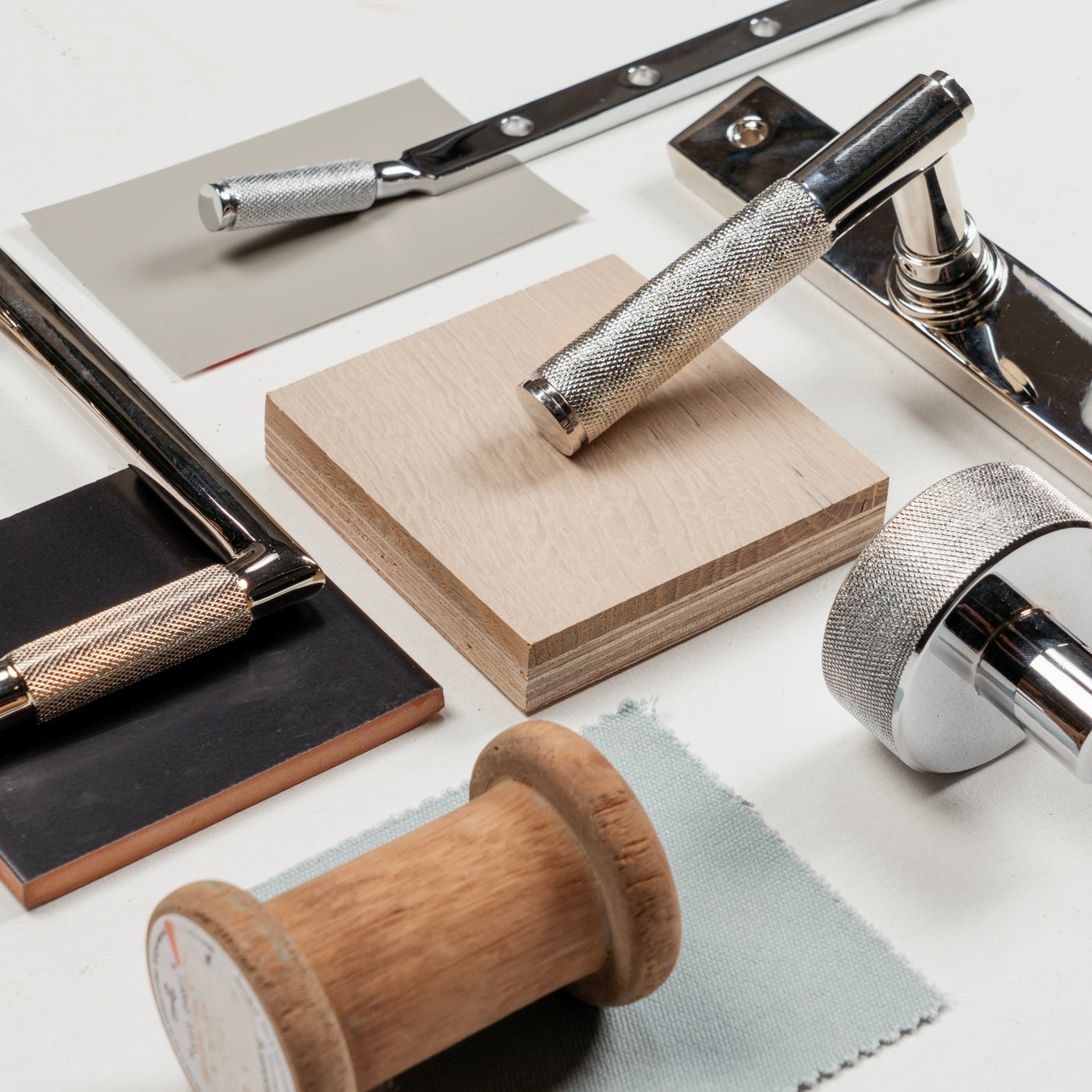 Image showing a range of ironmongery by From The Anvil in a Polished Nickel Finish.  Available to order from T.H Wiggans Ironmongery in Kendal