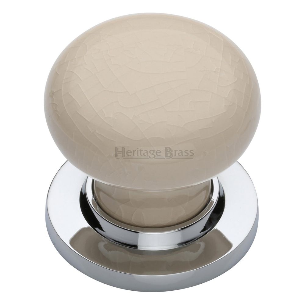 This is an image of a Heritage Brass - Cream Crackle Knob with Polished Chrome base, 8010-pc that is available to order from T.H Wiggans Ironmongery in Kendal.