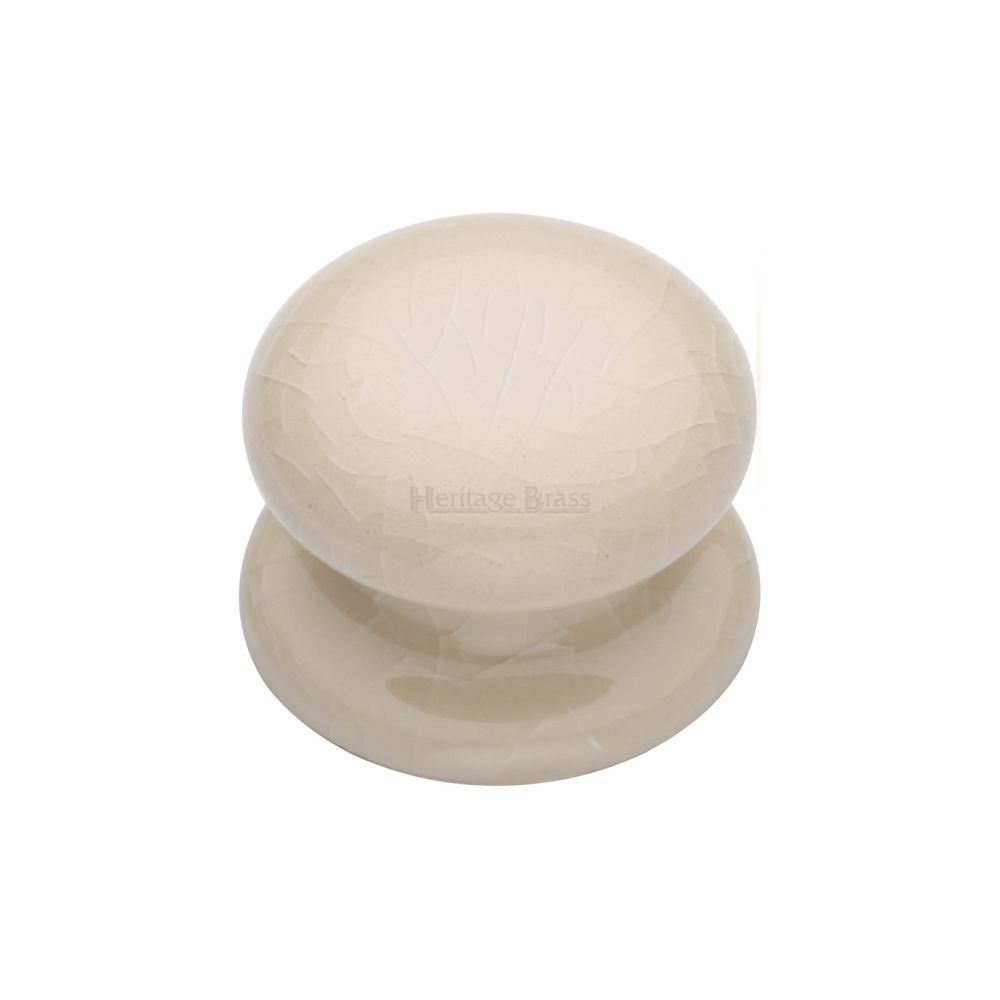 This is an image of a Heritage Brass - Cabinet Knob Cream Crackle 32mm with Porcelain base, 8032 that is available to order from T.H Wiggans Ironmongery in Kendal.