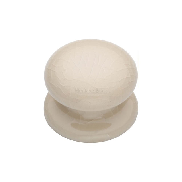 This is an image of a Heritage Brass - Cabinet Knob Cream Crackle 32mm with Porcelain base, 8032 that is available to order from T.H Wiggans Ironmongery in Kendal.