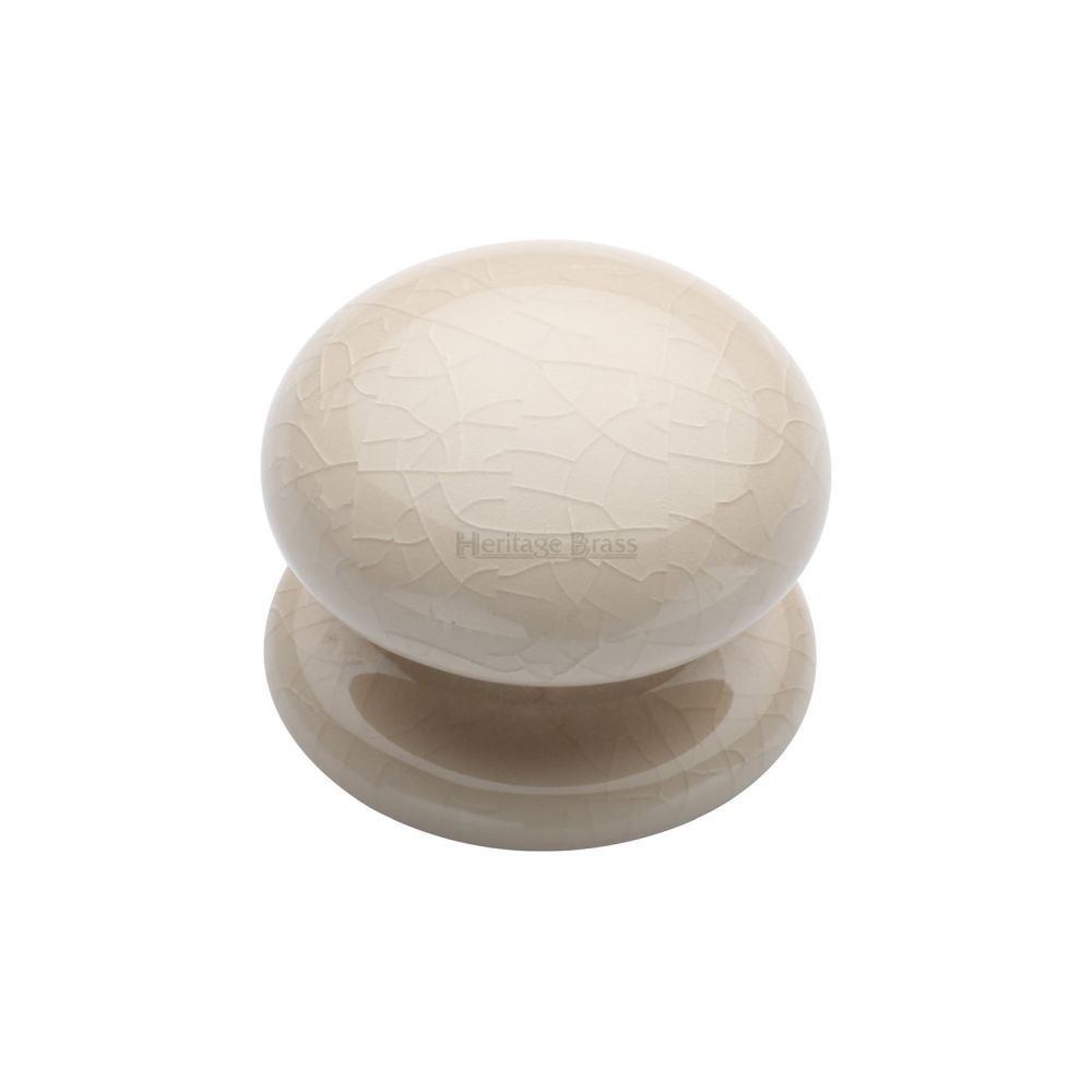 This is an image of a Heritage Brass - Cabinet Knob Cream Crackle 38mm with Porcelain base, 8038 that is available to order from T.H Wiggans Ironmongery in Kendal.
