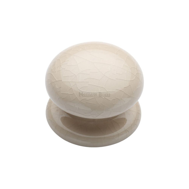 This is an image of a Heritage Brass - Cabinet Knob Cream Crackle 38mm with Porcelain base, 8038 that is available to order from T.H Wiggans Ironmongery in Kendal.