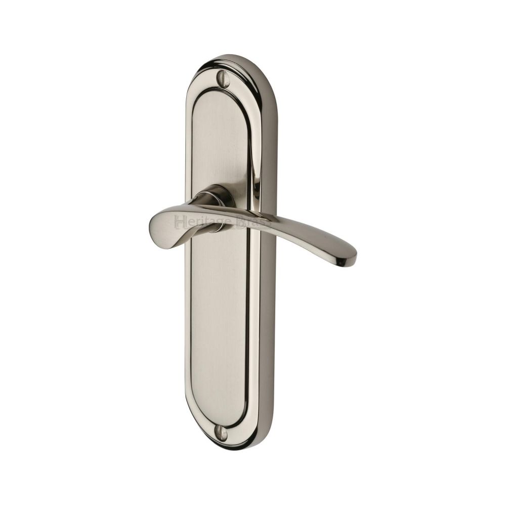 This is an image of a Heritage Brass - Door Handle Lever Latch Ambassador Design Mercury Finish, amb6210-mc that is available to order from T.H Wiggans Ironmongery in Kendal.