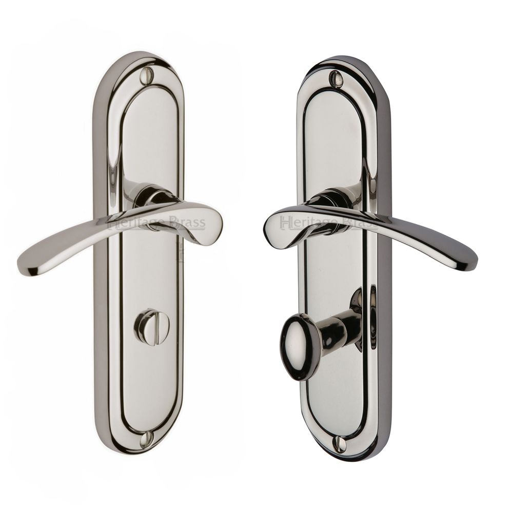 This is an image of a Heritage Brass - Door Handle for Bathroom Ambassador Design Polished Nickel Finish, amb6230-pnf that is available to order from T.H Wiggans Ironmongery in Kendal.