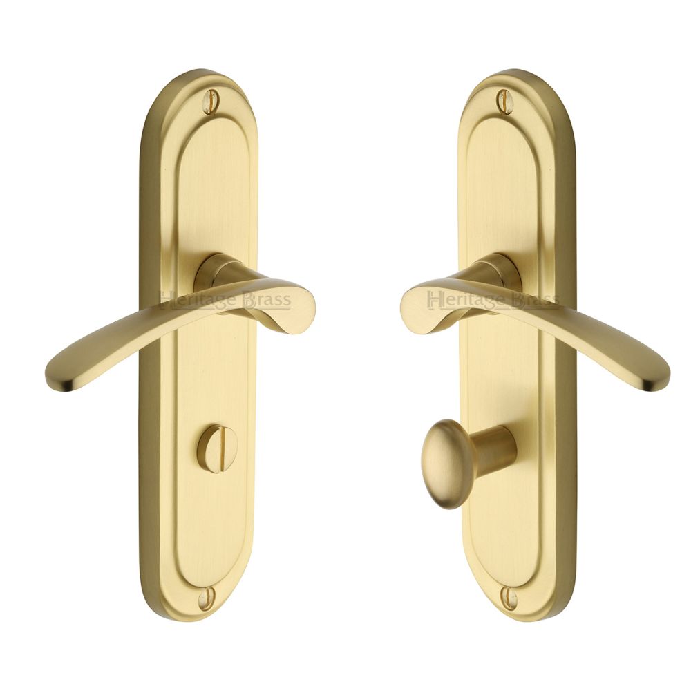 This is an image of a Heritage Brass - Door Handle for Bathroom Ambassador Design Satin Brass, amb6230-sb that is available to order from T.H Wiggans Ironmongery in Kendal.