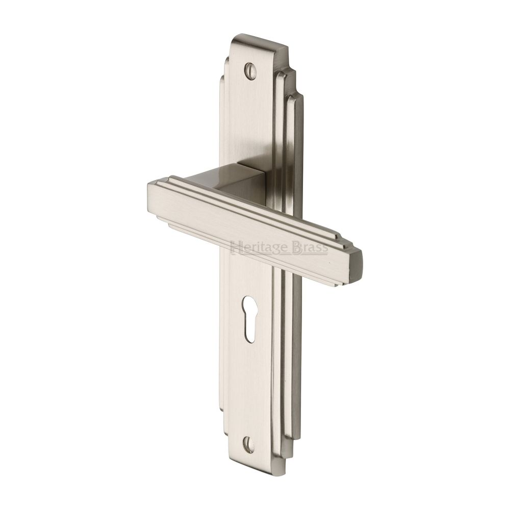 This is an image of a Heritage Brass - Door Handle Lever Lock Astoria Design Satin Nickel Finish, ast5900-sn that is available to order from T.H Wiggans Ironmongery in Kendal.