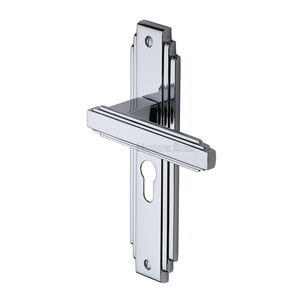 This is an image of a Heritage Brass - Door Handle Euro Profile Astoria Design Polished Chrome Finish, ast5948-pc that is available to order from T.H Wiggans Ironmongery in Kendal.