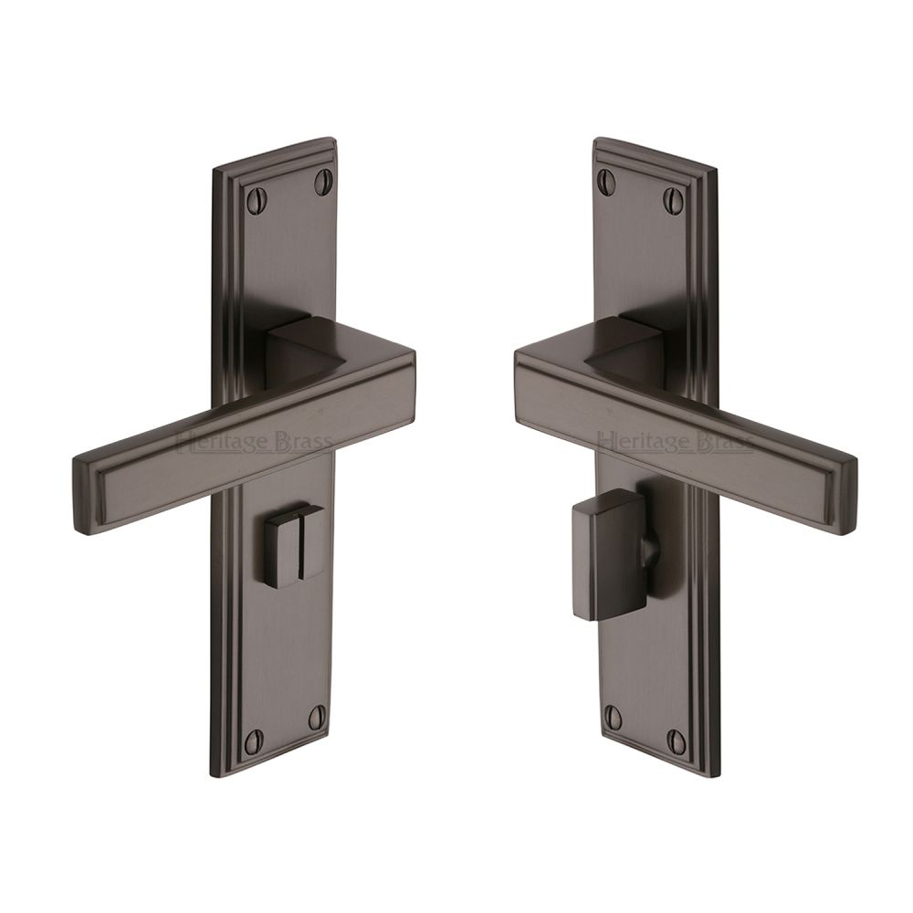 This is an image of a Heritage Brass - Door Handle for Bathroom Atlantis Design Matt Bronze Finish, atl5730-mb that is available to order from T.H Wiggans Ironmongery in Kendal.