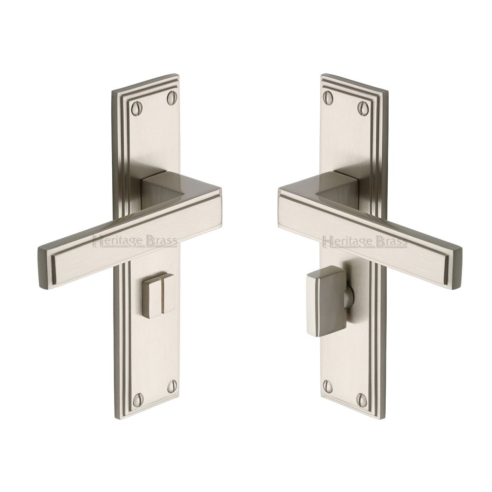 This is an image of a Heritage Brass - Door Handle for Bathroom Atlantis Design Satin Nickel Finish, atl5730-sn that is available to order from T.H Wiggans Ironmongery in Kendal.