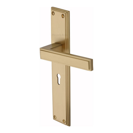 This is an image of a Heritage Brass - Atlantis Long Lever Lock Satin Brass finish, atl6700-sb that is available to order from T.H Wiggans Ironmongery in Kendal.