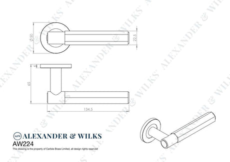 This is an image showing Alexander & Wilks Line Drawings - Spitfire Hex Lever on Round Rose - Black aw224bl available to order from T.H. Wiggans Ironmongery in Kendal, quick delivery and discounted prices.