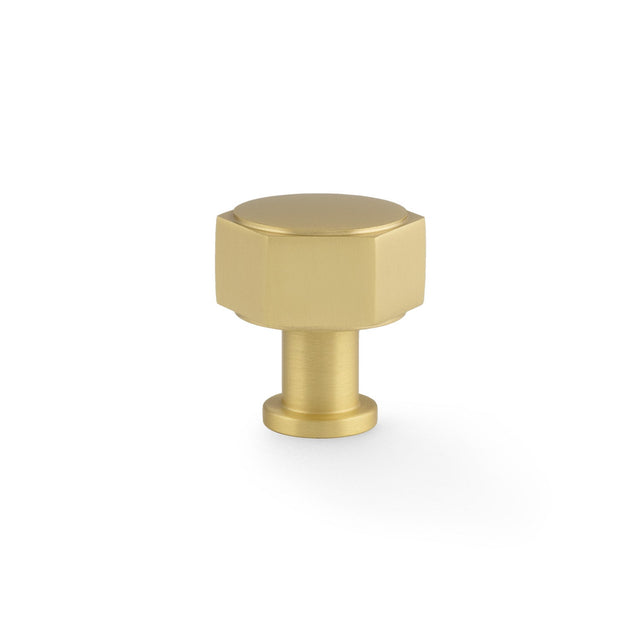 This is an image showing Alexander & Wilks - Vesper Hex Cabinet Knob - Satin Brass aw828-33-sb available to order from T.H. Wiggans Ironmongery in Kendal, quick delivery and discounted prices.