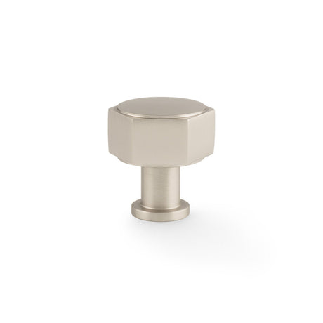 This is an image showing Alexander & Wilks - Vesper Hex Cabinet Knob - Satin Nickel aw828-33-sn available to order from T.H. Wiggans Ironmongery in Kendal, quick delivery and discounted prices.