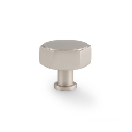 This is an image showing Alexander & Wilks - Vesper Hex Cabinet Knob - Satin Nickel aw828-40-sn available to order from T.H. Wiggans Ironmongery in Kendal, quick delivery and discounted prices.