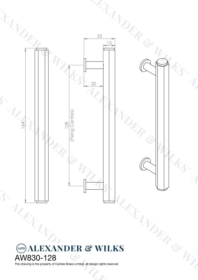 This is an image showing Alexander & Wilks Line Drawings - Vesper Hex T - Bar Cabinet Pull - Dark Bronze - 128mm C/C aw830-128-dbz available to order from T.H. Wiggans Ironmongery in Kendal, quick delivery and discounted prices.