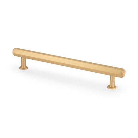 This is an image showing Alexander & Wilks - Vesper Hex T - Bar Cabinet Pull - Satin Brass - 160mm C/C aw830-160-sb available to order from T.H. Wiggans Ironmongery in Kendal, quick delivery and discounted prices.