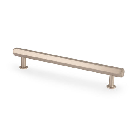 This is an image showing Alexander & Wilks - Vesper Hex T - Bar Cabinet Pull - Satin Nickel - 160mm C/C aw830-160-sn available to order from T.H. Wiggans Ironmongery in Kendal, quick delivery and discounted prices.