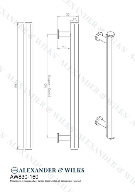 This is an image showing Alexander & Wilks Line Drawings - Vesper Hex T - Bar Cabinet Pull - Antique Brass - 160mm C/C aw830-160-ab available to order from T.H. Wiggans Ironmongery in Kendal, quick delivery and discounted prices.