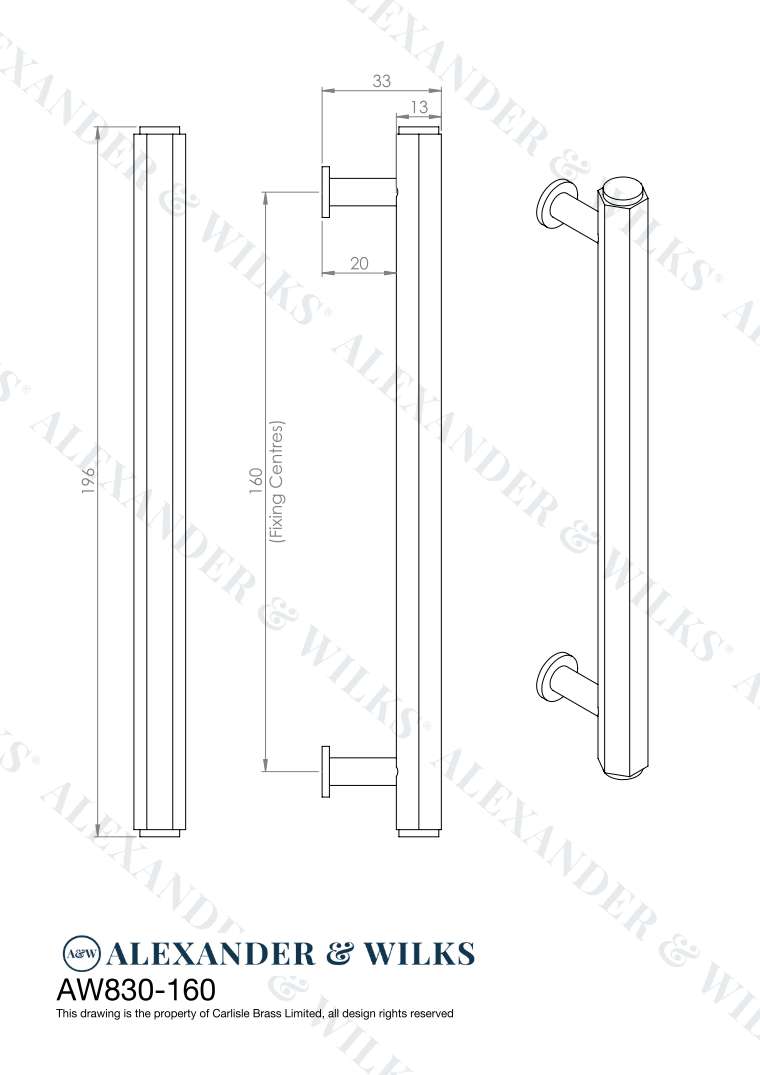 This is an image showing Alexander & Wilks Line Drawings - Vesper Hex T - Bar Cabinet Pull - Black - 160mm C/C aw830-160-bl available to order from T.H. Wiggans Ironmongery in Kendal, quick delivery and discounted prices.