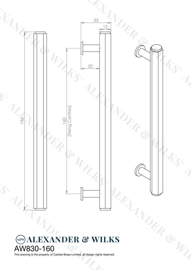 This is an image showing Alexander & Wilks Line Drawings - Vesper Hex T - Bar Cabinet Pull - Polished Nickel - 160mm C/C aw830-160-pn available to order from T.H. Wiggans Ironmongery in Kendal, quick delivery and discounted prices.