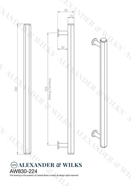 This is an image showing Alexander & Wilks Line Drawings - Vesper Hex T - Bar Cabinet Pull - Satin Nickel - 224mm C/C aw830-224-sn available to order from T.H. Wiggans Ironmongery in Kendal, quick delivery and discounted prices.