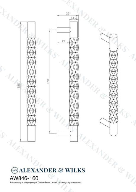 This is an image showing Alexander & Wilks Diamond Cut Cabinet Pull Handle - 160mm C/C - Antique Brass - AW846-160-AB available to order from T.H. Wiggans Ironmongery in Kendal, quick delivery and discounted prices.