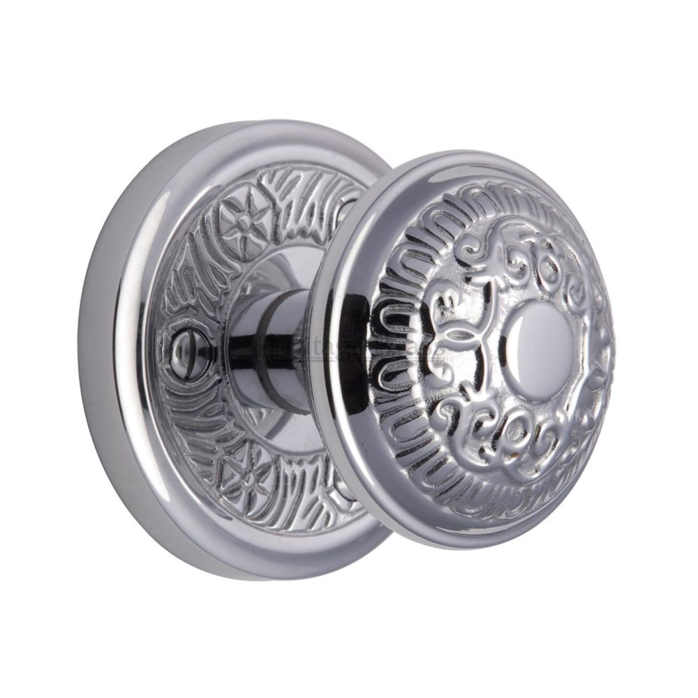 This is an image of a Heritage Brass - Mortice Knob on Rose Aydon Design Polished Chrome Finish, ayd1324-pc that is available to order from T.H Wiggans Ironmongery in Kendal.