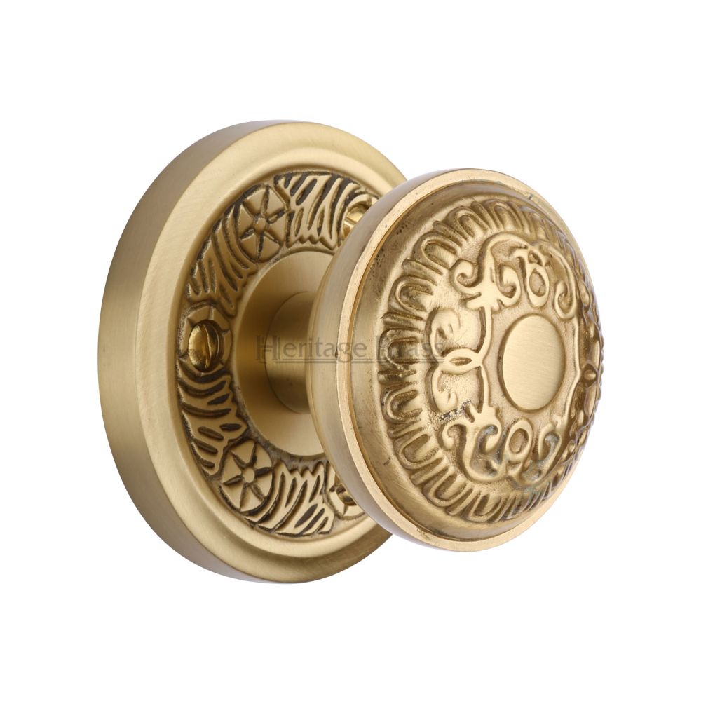 This is an image of a Heritage Brass - Mortice Knob on Rose Aydon Design Satin Brass Finish, ayd1324-sb that is available to order from T.H Wiggans Ironmongery in Kendal.