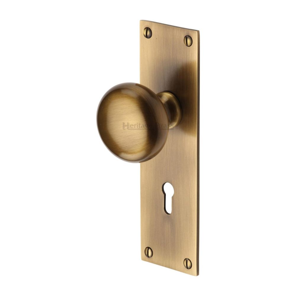 This is an image of a Heritage Brass - Mortice Knob on Lock Plate Balmoral Design Antique Brass Finish, bal8500-at that is available to order from T.H Wiggans Ironmongery in Kendal.