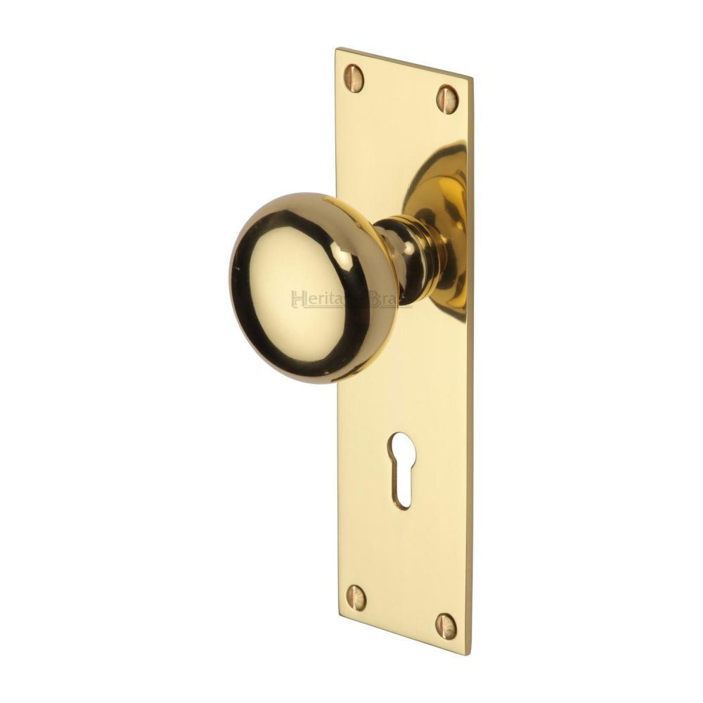 This is an image of a Heritage Brass - Mortice Knob on Lock Plate Balmoral Design Polished Brass Finish, bal8500-pb that is available to order from T.H Wiggans Ironmongery in Kendal.